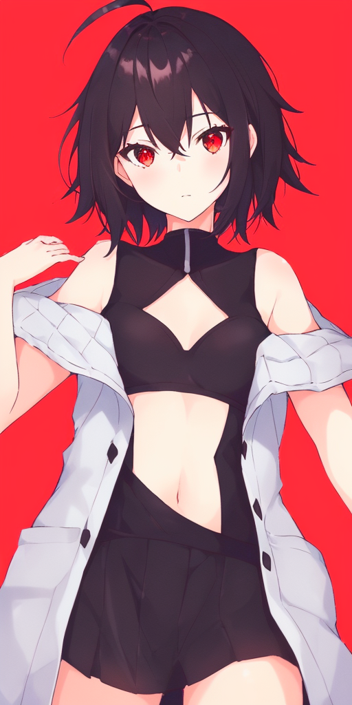 00100-1391484985-1girl, looking at viewer, simple, limited palette, medium chest, black hair, short hair, hair between eyes, ahoge, red eyes, glo.png