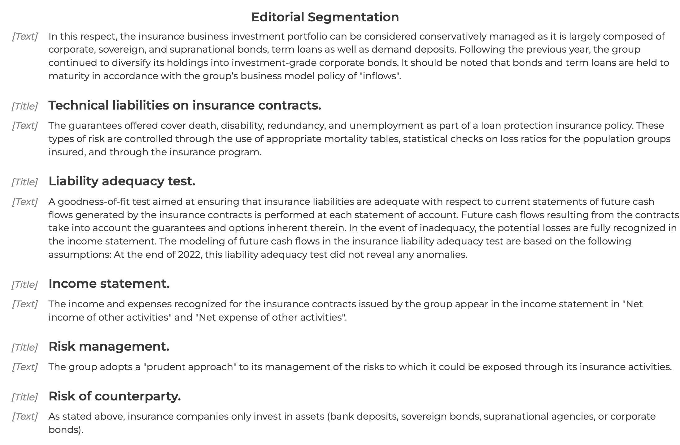 Editorial segmentation