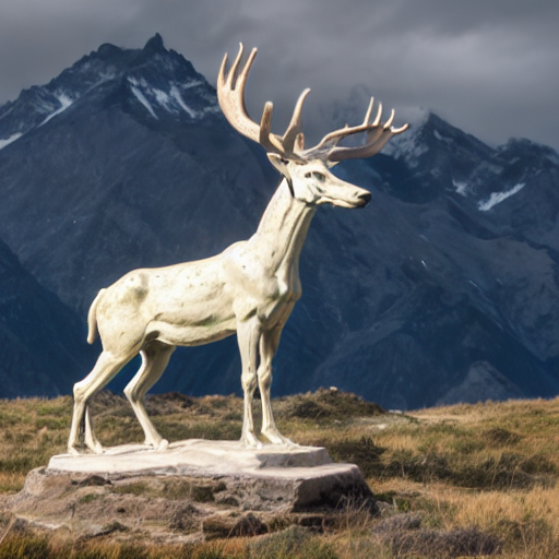 Huemul marble statue in Torres del Paine landscape